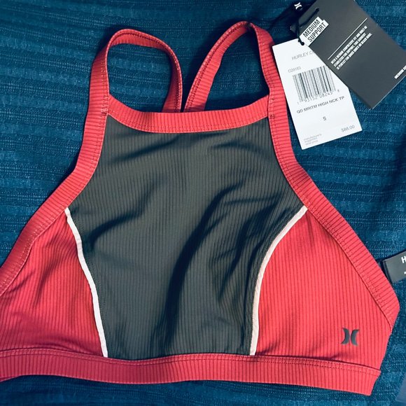 NWT - Women's Hurley Sports Bra - Red/Black/Olive - Size S - Picture 10 of 14